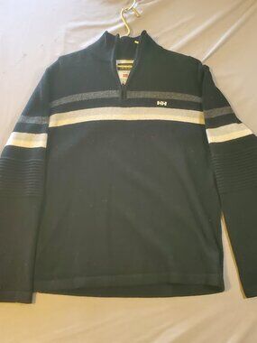 Helly Hansen Men's Lambswool Blend Quarter Zip Sweater Sz L in Black